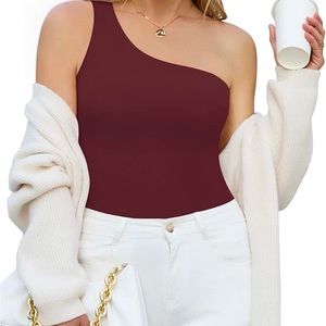 MANGOPOP Women's One Shoulder Sleeveless Tank Top Bodysuit Size XXL NWT
